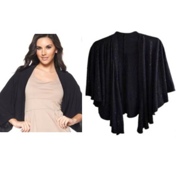 Sparkle Shrug Signature by Robbie Bee BLACK Coverup Fancy Sparkles Cape Jacket - Picture 10 of 13